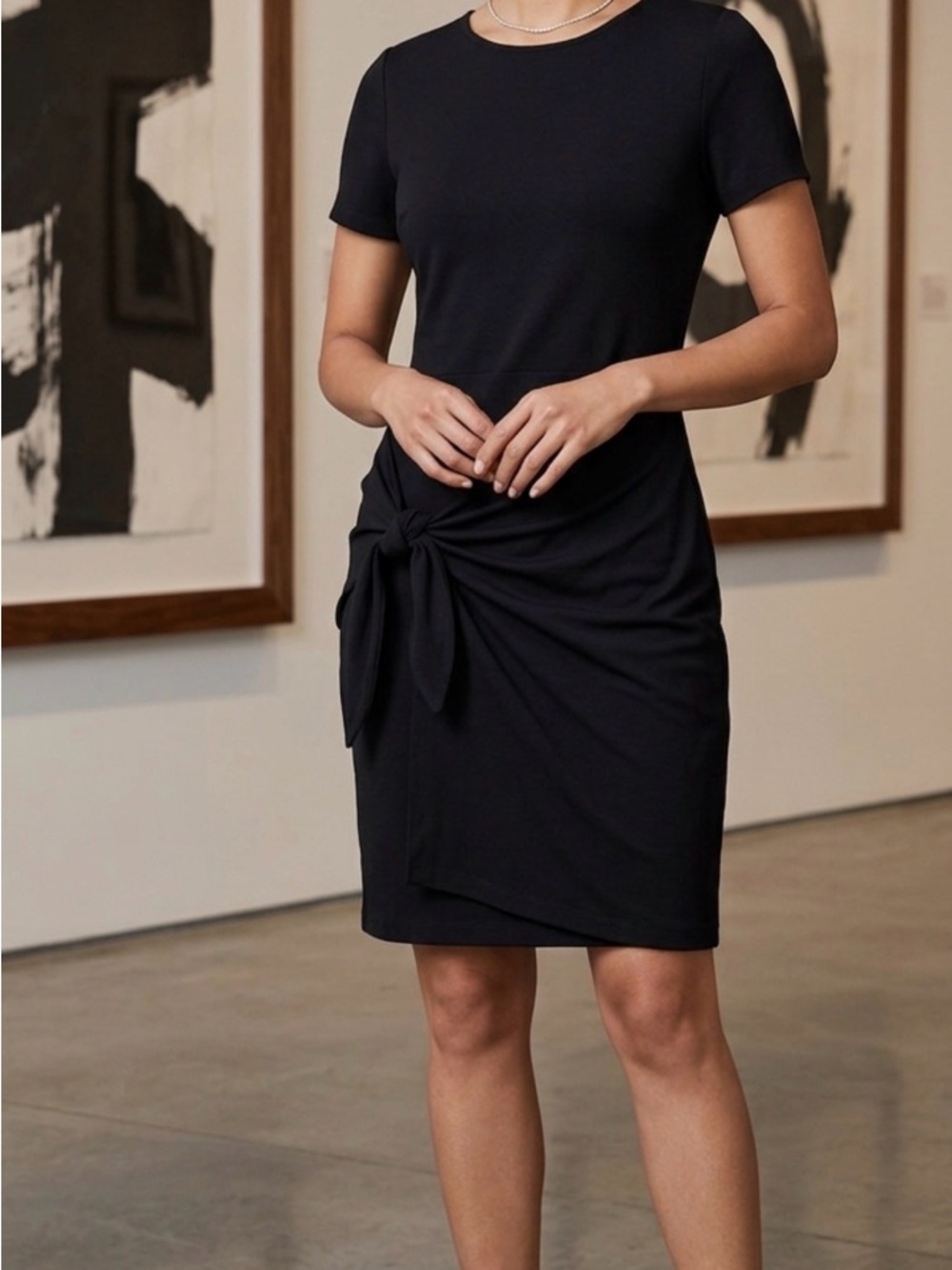 Club Monaco Twansia Black Ponte Knit Side-Tie Sarong Dress - Size L (RN 77406)
